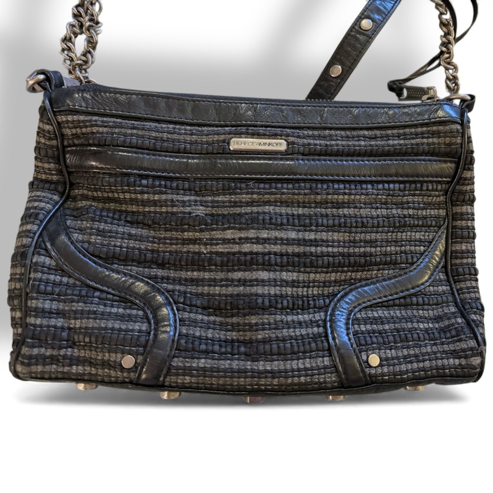 Rebecca Minkoff Mac Bombe Black Grey Tweed Crossbody Shoulder Bag / Clutch - Picture 3 of 10